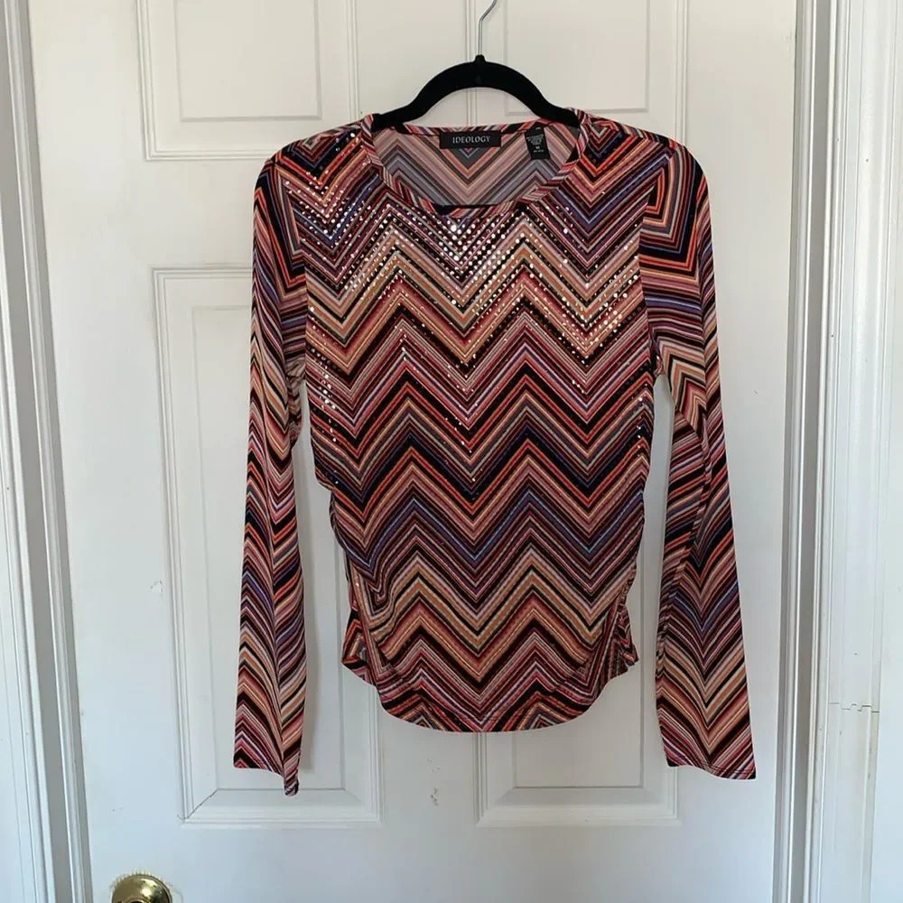 Ideology Zig Zang Sequined Long Sleeve Top